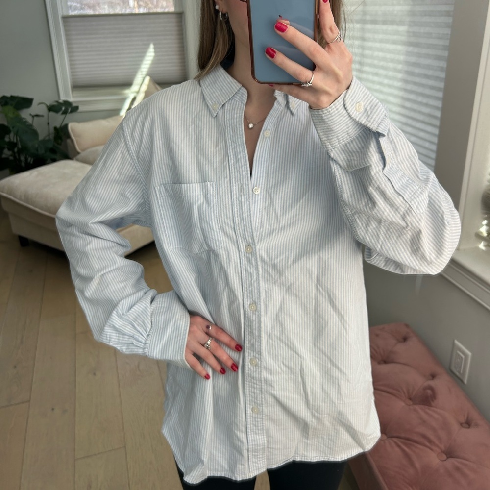 Brandy Melville Light Blue Striped Button Up